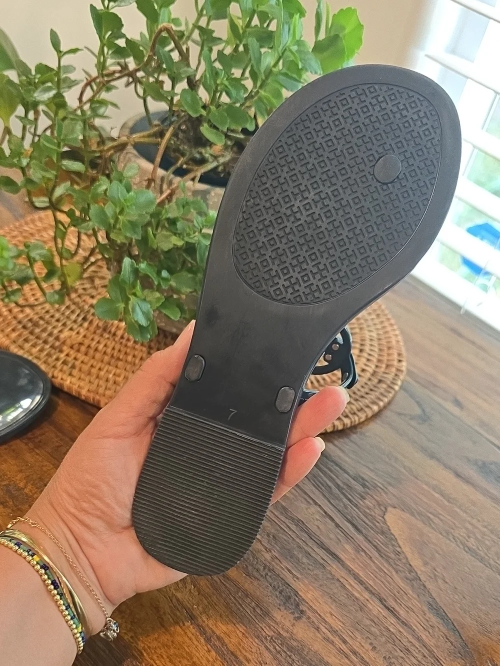 Tory Burch Black Logo Jelly Thong Sandals with Patent Shine